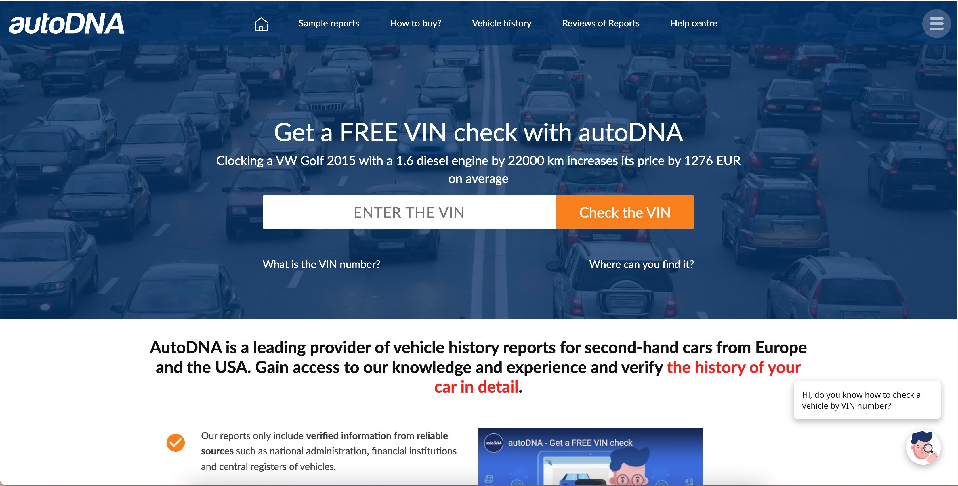 homepage overview of car history website autoDNA